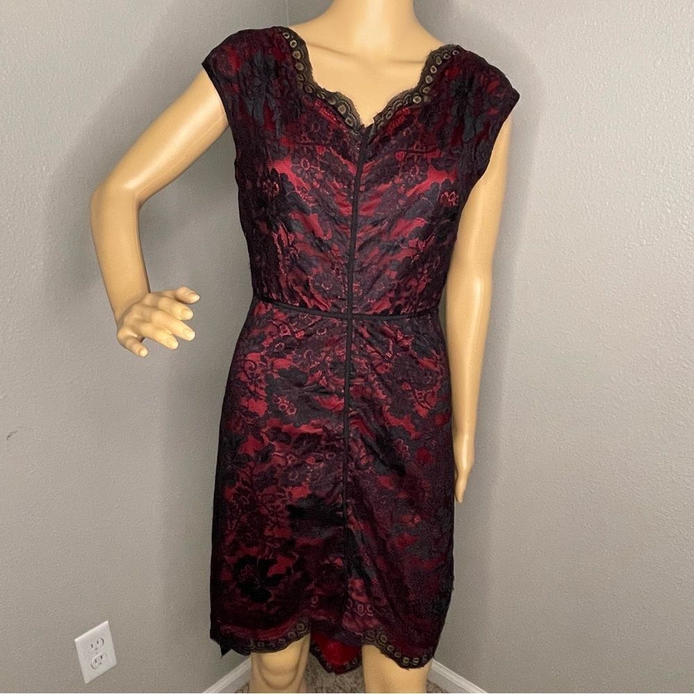 Chelsea & Violet Short Sleeve High Low Dress Black Lace Over Red Size Small